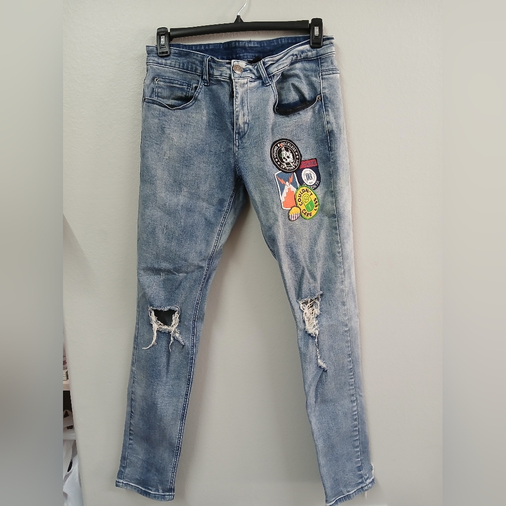 Young & Reckless Distressed Patchwork Jeans Size … - image 1